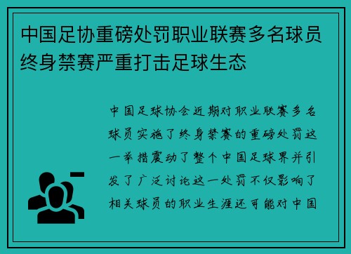 中国足协重磅处罚职业联赛多名球员终身禁赛严重打击足球生态